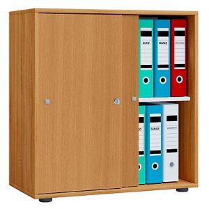 Schiebetürenschrank, aus Holz, abschließbar, 2 OH, B 700 x T 400 x H 740 mm, Buche-Dekor