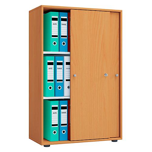 Schiebetürenschrank, aus Holz, abschließbar, 3 OH, B 700 x T 400 x H 1050 mm, Buche-Dekor