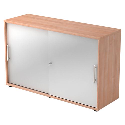 Schiebetürenschrank JENA, 2 OH, Front silber, B 1200 x T 400 x H 748 mm, Nussbaum-Dekor