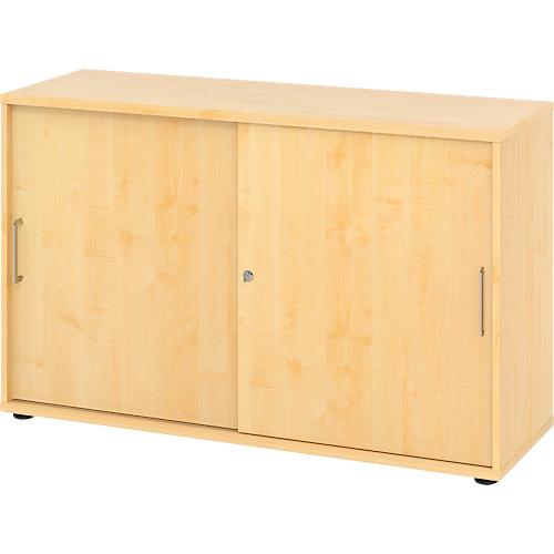 Schiebetürschrank Breno, abschließbar, Spanplatte, melaminharzbeschichtet, B 1200 x T 400 x H 748 mm, 2 Ordnerhöhen, Ahorn/Ahorn