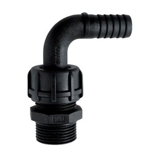 Schlauchanschlussstück für CEMO CUBE AdBlue®-Tankanlagen, um 90° gebogen, 1″ AG, Kunststoff, schwarz