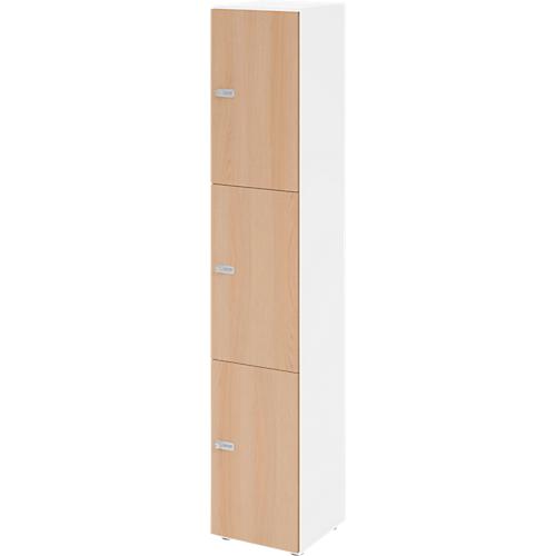Schließfachschrank Topas Line, 6 Ordnerhöhen, 3 Fächer, Zahlenschloss, B 400 x T 420 x H 2156 mm, weiß/Eiche
