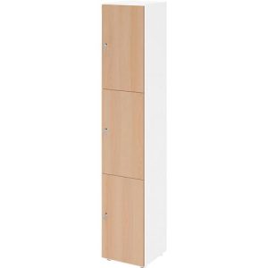 Schließfachschrank Topas Line, 6 Ordnerhöhen, 3 Fächer, Zylinderschloss, B 400 x T 420 x H 2156 mm, weiß/Eiche