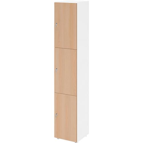 Schließfachschrank Topas Line, 6 Ordnerhöhen, 3 Fächer, Zylinderschloss, B 400 x T 420 x H 2156 mm, weiß/Eiche