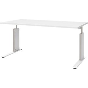 Schreibtisch BARI, C-Fuß, Form B, Rechteck, B 1600 x T 800 x H 680 – 820 mm, weiß