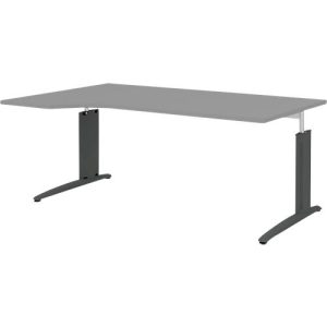 Schreibtisch BARI, Freiform, Ansatz links, C-Fuß, B 1800 x T 1000 mm, mittelgrau