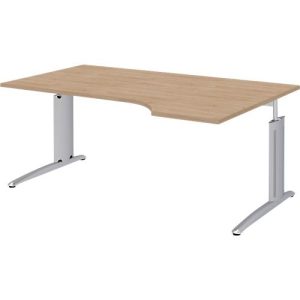 Schreibtisch BARI, Freiform, Ansatz rechts, C-Fuß, B 1800 x T 800 mm, Eiche-Dekor