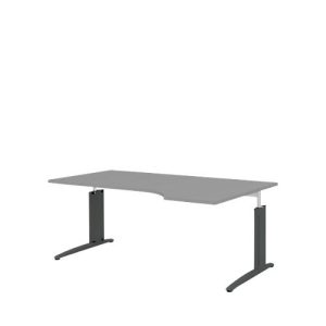 Schreibtisch BARI, Freiform, Ansatz rechts, C-Fuß, B 1800 x T 800 mm, mittelgrau