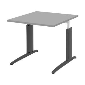 Schreibtisch BARI, Rechteck, Form A, C-Fuß, B 800 x T 800 mm, mittelgrau