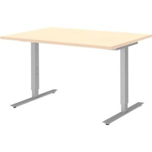 Schreibtisch BARI, T-Fuß, Rechteck, B 1200 x T 800 x H 680-820 mm, Ahorn/Alu
