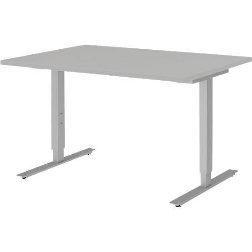 Schreibtisch BARI, T-Fuß, Rechteck, B 1200 x T 800 x H 680-820 mm, hellgrau/Alu