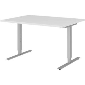 Schreibtisch BARI, T-Fuß, Rechteck, B 1200 x T 800 x H 680-820 mm, weiß/Alu