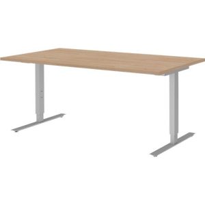 Schreibtisch BARI, T-Fuß, Rechteck, B 1600 x T 800 x H 680-820 mm, Eiche/Alu