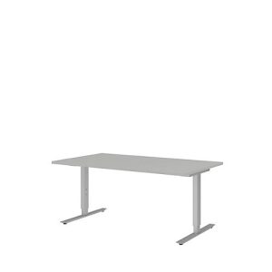 Schreibtisch BARI, T-Fuß, Rechteck, B 1600 x T 800 x H 680-820 mm, hellgrau/Alu