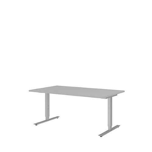 Schreibtisch BARI, T-Fuß, Rechteck, B 1600 x T 800 x H 680-820 mm, hellgrau/Alu