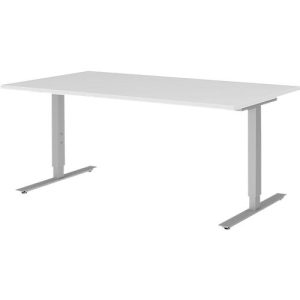 Schreibtisch BARI, T-Fuß, Rechteck, B 1600 x T 800 x H 680-820 mm, weiß/Alu