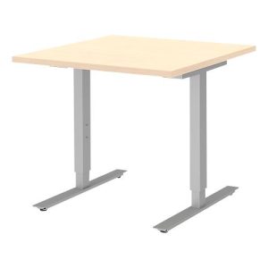 Schreibtisch BARI, T-Fuß, Rechteck, B 800 x T 800 x H 680-820 mm, Ahorn/Alu