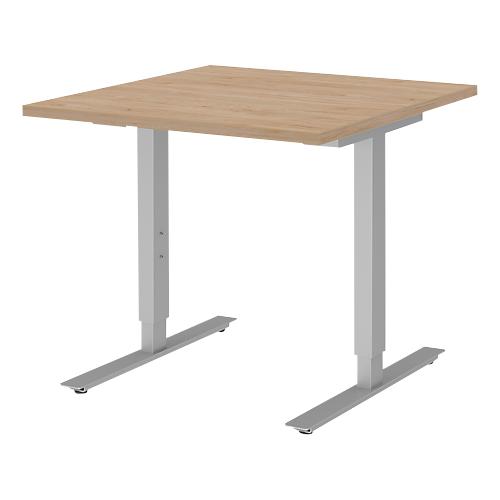Schreibtisch BARI, T-Fuß, Rechteck, B 800 x T 800 x H 680-820 mm, Eiche/Alu