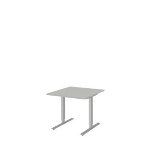 Schreibtisch BARI, T-Fuß, Rechteck, B 800 x T 800 x H 680-820 mm, hellgrau/Alu