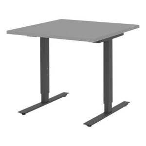 Schreibtisch BARI, T-Fuß, Rechteck, B 800 x T 800 x H 680-820 mm, mittelgrau/anthrazit