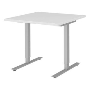 Schreibtisch BARI, T-Fuß, Rechteck, B 800 x T 800 x H 680-820 mm, weiß/Alu