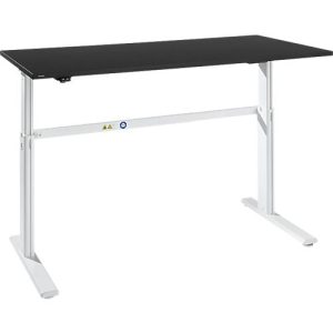 Schreibtisch Bexxstar, elektrisch höhenverstellbar, Rechteck, C-Fuß, B 1600 x T 800 x H 725-1185 mm, schwarz/weiß