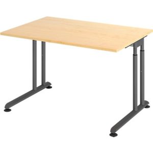 Schreibtisch Breno, manuelle Höheneinstellung, horizontaler Kabelkanal, B 1200 x T 800 x H 680-820 mm, Spanplatte & Stahl, Ahorn/Graphit