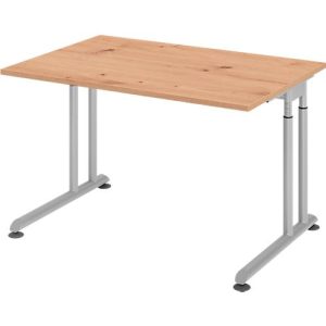 Schreibtisch Breno, manuelle Höheneinstellung, horizontaler Kabelkanal, B 1200 x T 800 x H 680-820 mm, Spanplatte & Stahl, Asteiche/Silber