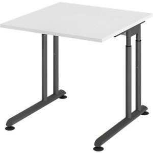 Schreibtisch Breno, manuelle Höheneinstellung, horizontaler Kabelkanal, B 800 x T 800 x H 680-820 mm, Spanplatte & Stahl, Weiß/Graphit