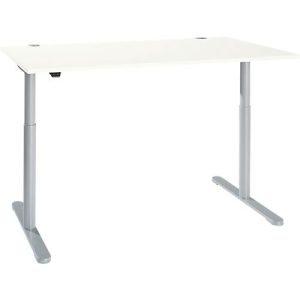 Schreibtisch, einstufig elektrisch höhenverstellbar, T-Fuß Rundrohr, B 1600 x T 800 x H 710-1180 mm, weiß/weißaluminium