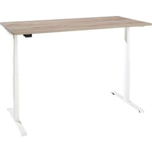 Schreibtisch, elektrisch höhenverstellbar, T-Fuß, B 1800 x T 800 x H 620-1270 mm, Wildeiche/weiß + Memoryschalter