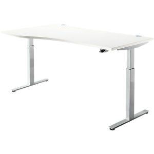 Schreibtisch ERGO DRIVE ED 470, elektrisch höhenverstellbar, Freiform, Ansatz links, T-Fuß, B 1800 x T 1000/800 x H 692-1147 mm, weiß/weißalu