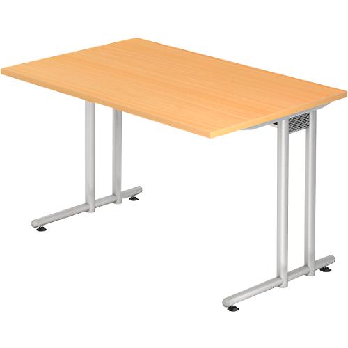 Schreibtisch JENA, C-Fuß, Rechteck, B 1200 x T 800 x H 720 mm, Gestell alusilber, Buche-Dekor