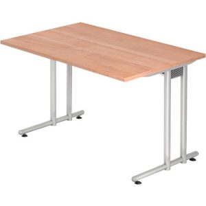 Schreibtisch JENA, C-Fuß, Rechteck, B 1200 x T 800 x H 720 mm, Gestell alusilber, Nussbaum-Dekor