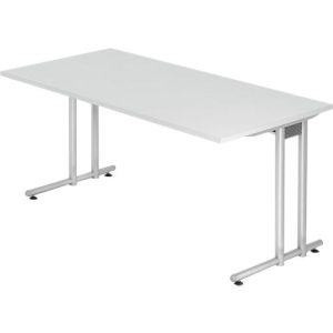 Schreibtisch JENA, C-Fuß, Rechteck, B 1600 x T 800 x H 720 mm, Gestell alusilber, lichtgrau