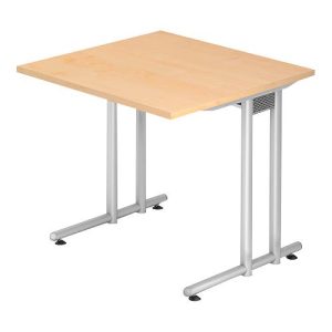 Schreibtisch JENA, C-Fuß, Rechteck, B 800 x T 800 x H 720 mm, Gestell alusilber, Ahorn-Dekor