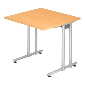 Schreibtisch JENA, C-Fuß, Rechteck, B 800 x T 800 x H 720 mm, Gestell alusilber, Buche-Dekor