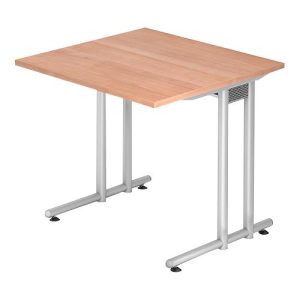 Schreibtisch JENA, C-Fuß, Rechteck, B 800 x T 800 x H 720 mm, Gestell alusilber, Nussbaum-Dekor