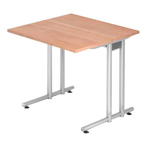 Schreibtisch JENA, C-Fuß, Rechteck, B 800 x T 800 x H 720 mm, Gestell alusilber, Nussbaum-Dekor