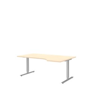 Schreibtisch mit Ansatz BARI, T-Fuß, Ansatz rechts, B 1800 x T 1000/800 x H 680-820 mm, Ahorn/Alu