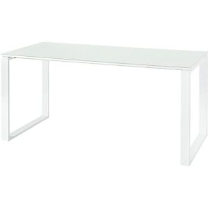 Schreibtisch MONTERIA, Rechteck, Glasauflage, Kufengestell, B 1600 x T 800 mm, weiß