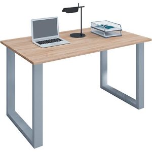 Schreibtisch, rechteckig, Bügelfuß, B 1400 x T 800 x H 760 mm, Sonoma Eiche/silber