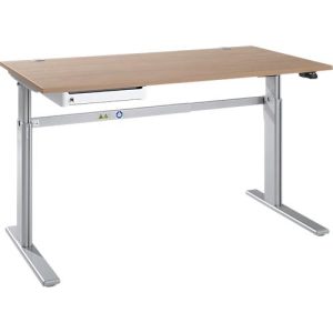 Schreibtisch STANDARD, elektrisch höhenverstellbar, B 1600 mm, Eiche/weißaluminium + OrgaWork Schublade