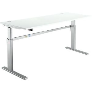 Schreibtisch Standard, elektrisch höhenverstellbar, Rechteck, C-Fuß, B 1800 x T 800 x H 725-1185 mm, lichtgrau/weißaluminium RAL 9006