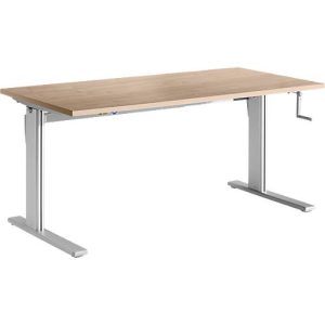 Schreibtisch Standard, rechteckig, manuell per Kurbel höhenverstellbar, C-Fuß, B 1200 x T 800 x H 728-1188 mm, Eiche-Dekor/weißaluminium