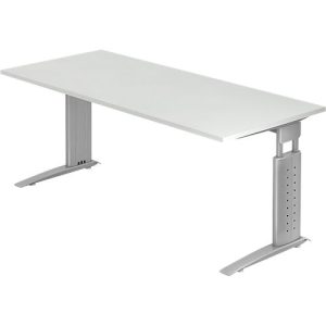 Schreibtisch TARVIS, C-Fuß, Rechteck, B 1800 mm, Gestell silber, höhenverstellbar, lichtgrau