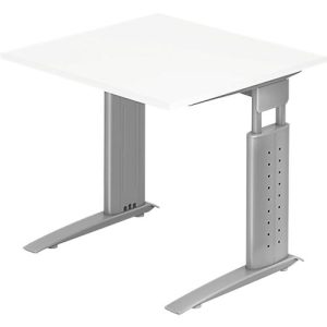 Schreibtisch TARVIS, C-Fuß, Rechteck, B 800 mm, Gestell silber, höhenverstellbar, weiß