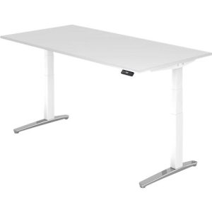 Schreibtisch TOPAS LINE, elektrisch höhenverstellbar, C-Fuß, B 2000 x T 1000 x H 650-1300 mm, weiß/weißaluminium + Memoryschalter, Kabelkanal
