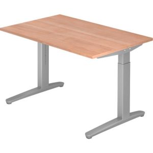 Schreibtisch TOPAS LINE, manuell höheneinstellbar, B 1200 mm, Nussbaum/silber/silber