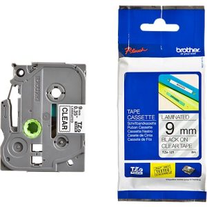 Schriftbandkassette Brother TZe-121, selbstklebend, L 8 m x B 9 mm, farblos/schwarz